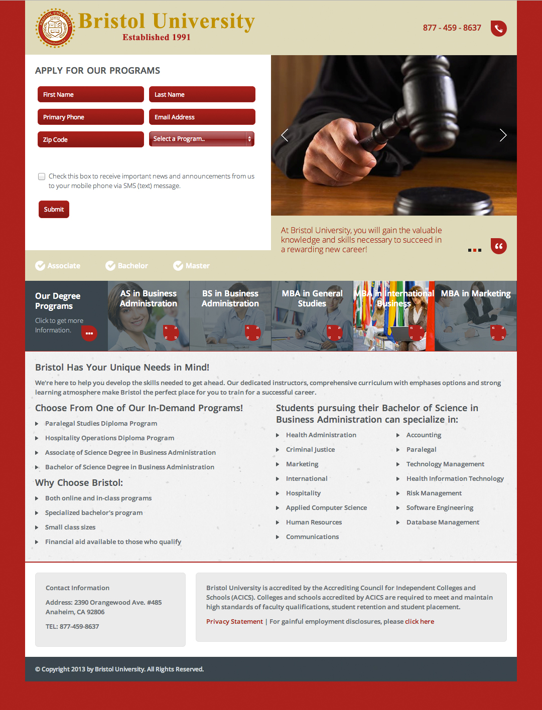 Bristol University Landing Page