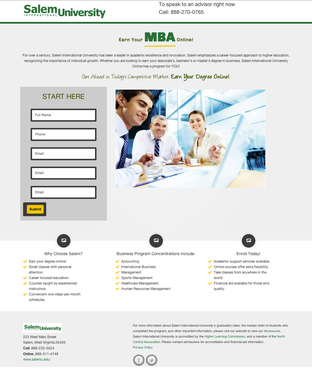 Salem University Landing Page